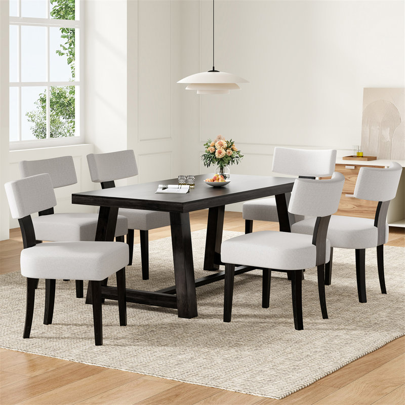 Upholstered Armless Dining Table Chairs Set Of 2 With Hardwood Frame Curved Backrest For Kitchen Room(Only Dining Chairs)