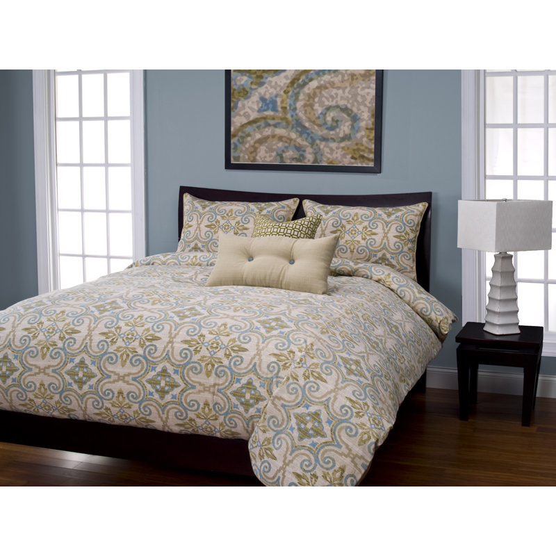 Modern & Contemporary Damask Duvet Cover, Twin Duvet Cover + 3 Additional Pieces, Citron