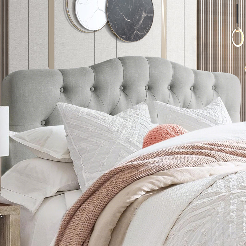 Linen Upholstered Headboard-Modern-Adjustable Height-Button Tufting, Gray, Full