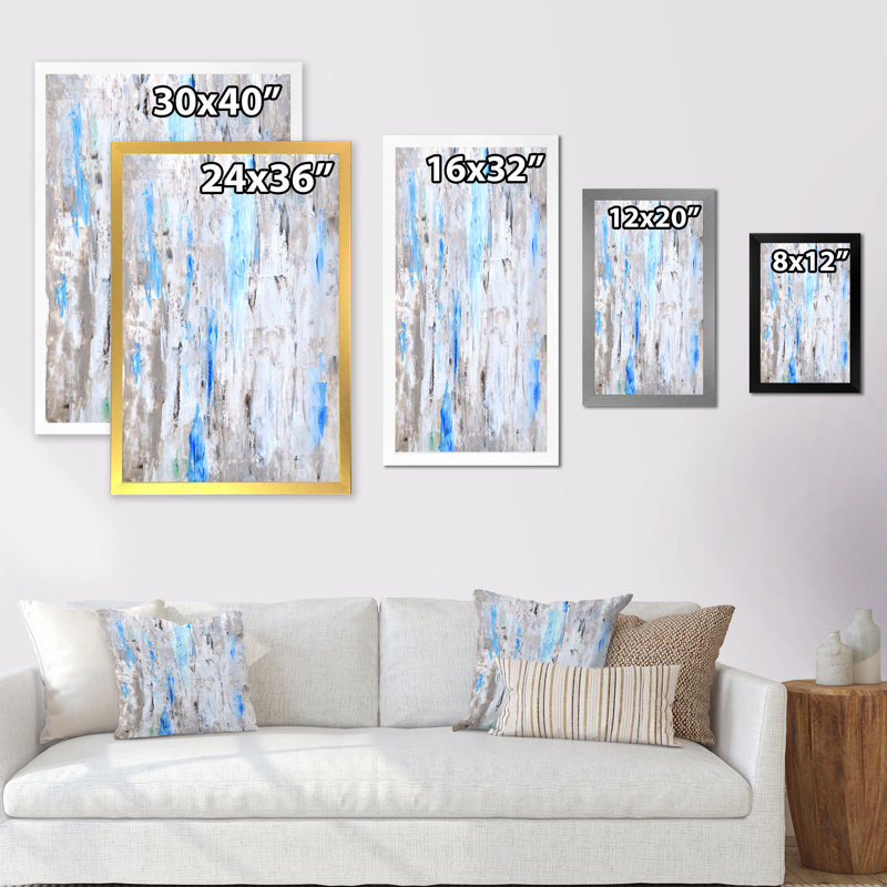 «Blue and Gray Abstract Merging II» - Décoration murale moderne et contemporaine sur toile, Cadre photo blanc