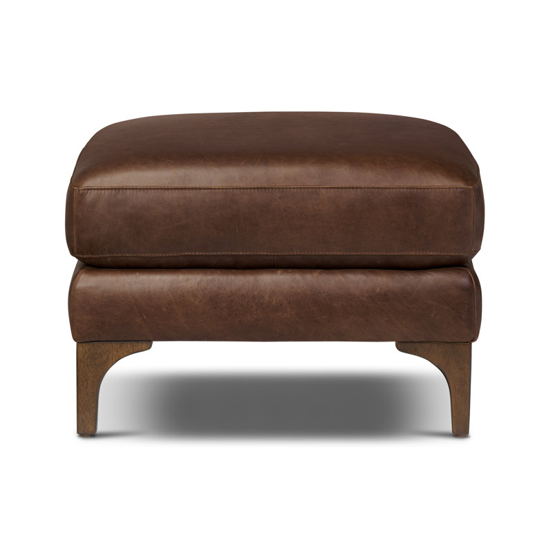 Sorrento Full Grain Genuine Italian Leather Ottoman, Chocolate Brown