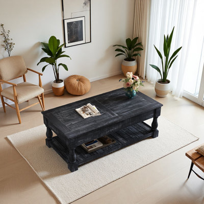 Table basse à plateau relevable avec tablette fixe Farmhouse