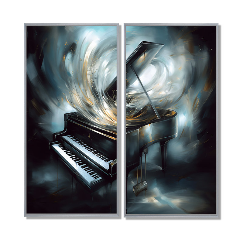 Piano abstrait I - musique surdimensionnée, art mural 2 panneaux, H 20 po x l 24 po, Impression encadrée flottante