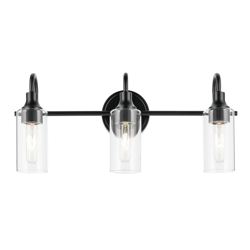 23" 3-Light Vanity Light with Clear Glass, Satin Black