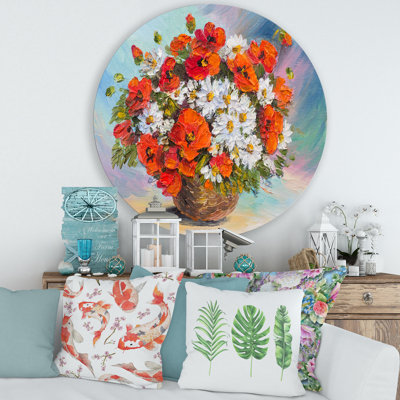 " Still Life Bouquet of Poppies and Daisies " Mixed Media Painting