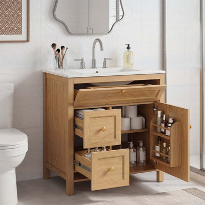 Freestanding Bathroom Vanity with Integrated Sink,Soft-Close Drawers and Door