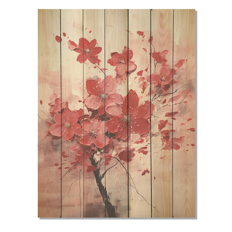 Fleur de cerisier rose d'été IV - impression de cerisier sur bois, H 20 po x l 10 po
