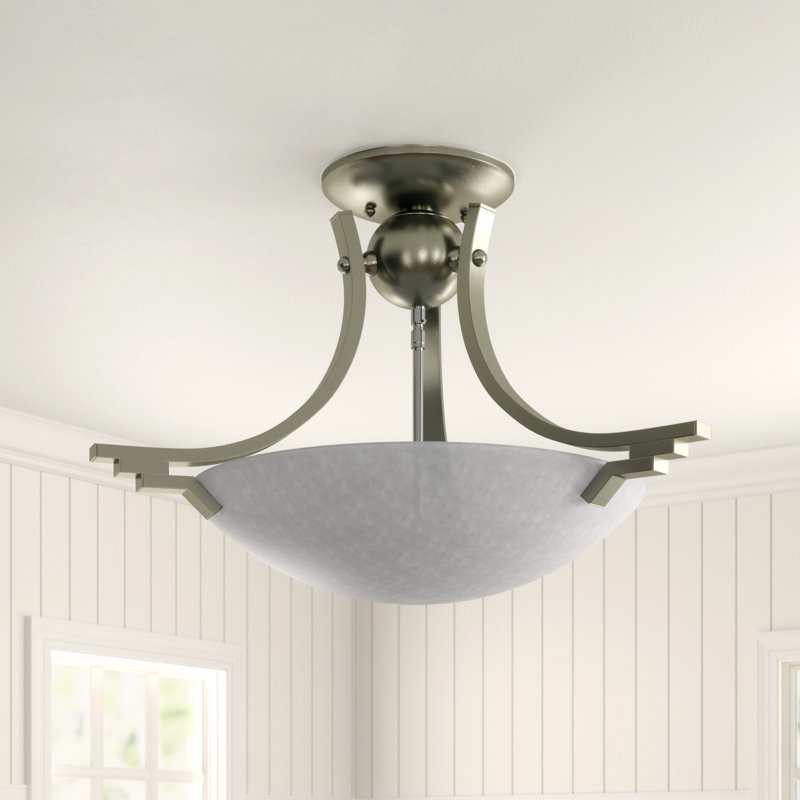 Woodburn Glass Semi Flush Mount, Satin Nickel