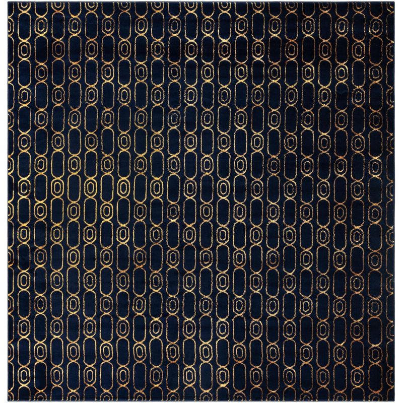 Tapis contemporain bleu marine et doré Vincente, Carré 10 pi