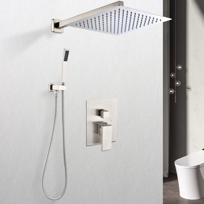 Douche de pluie murale de 12 po - Laiton doré, buse autonettoyante pour un débit d'eau continu, tête de tuyau standard américaine, une salle de bain attrayante,