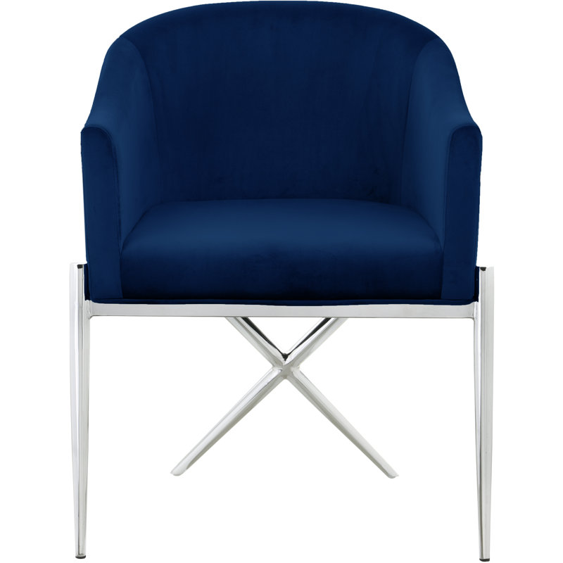 Chaise rembourrée Xavier, Chrome, Velours marine