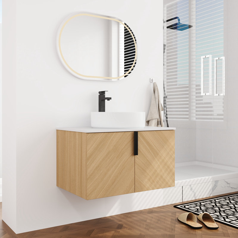 30'' Single Bathroom Floating Vanity With Engineered Stone Top, White