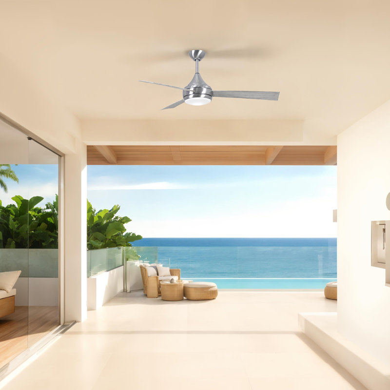 Donaire 52'' Ceiling Fan with LED Lights, Brushed Stainless, Barn Wood Tone