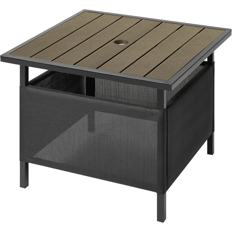 Adirondack Square Side Table With Umbrella Hole, Pool Composite Patio Table,HDPE End Tables For Backyard,Pool, Indoor Companion, Easy Maintenance & Weather Resistant