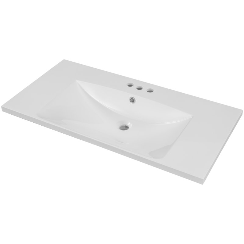 Comptoir de meuble-lavabo 36 po seulement - Céramique - 1 pièce - Comptoir - Blanc - 3 trous de robinet - Évier simple