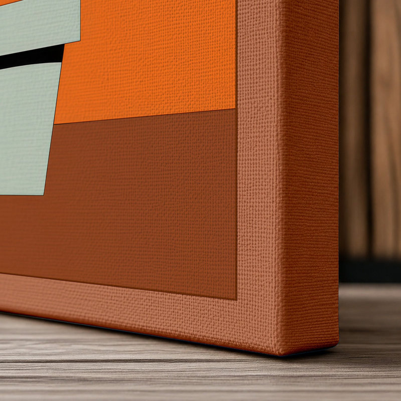 Geometric Daisy Bloom Mid-Century 1 Piece Wrapped Canvas Wall Art, 24x16 - 61.0 x 40.6 cm, Terracotta Border