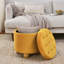 Repose-pieds rond avec rangement, repose-pieds rond en lin multifonctionnel, couvercle pouvant être retourné comme plateau de table, avec espace de rangement-2041860481