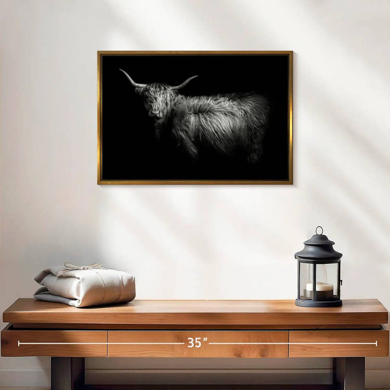 Hello Highland Cow, Cadre flottant doré, 19 po x 13 po