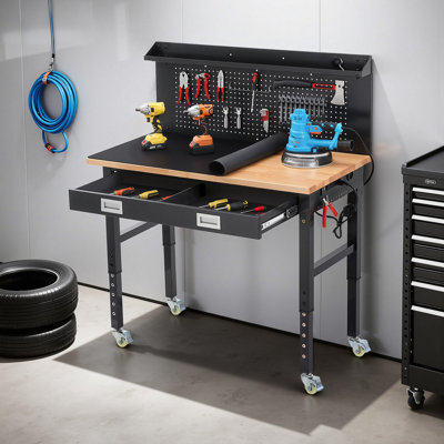 WFX Utility™ Workbench, Heavy Duty Hardwood Workbench Suitable for Workshop, Office, Garage, Home