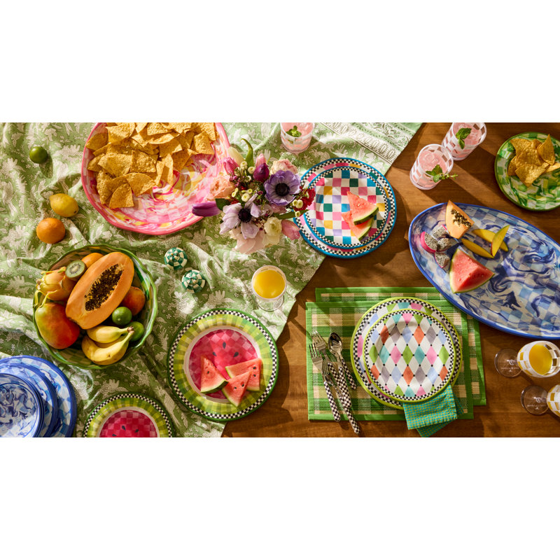 Pink Marble Check Melamine Salad Plates, Pink