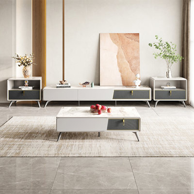 Simple rock plate coffee table and TV cabinet set