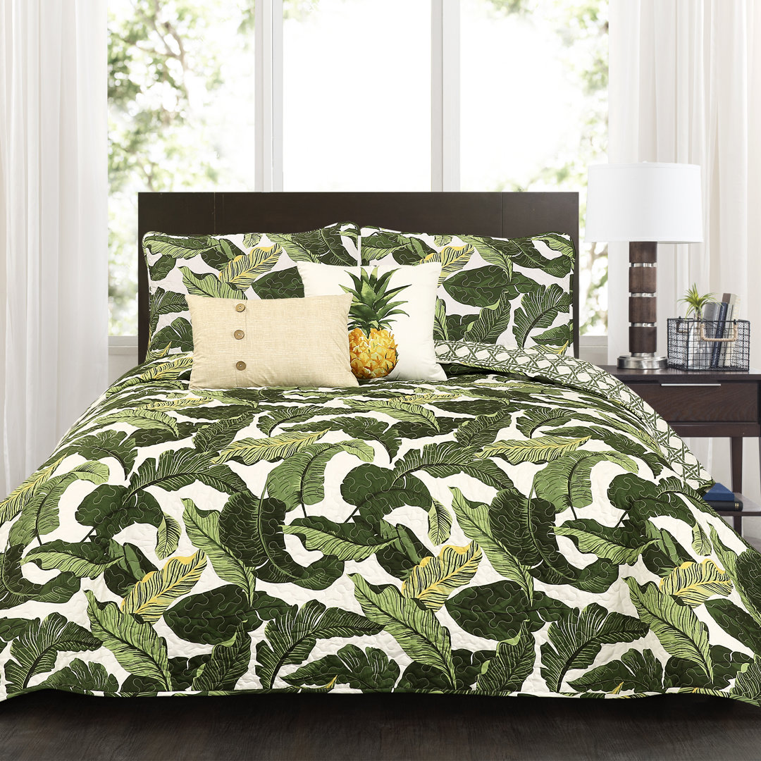  Green Microfiber Reversible Coastal 5 Piece Quilt Set Lush Decor 