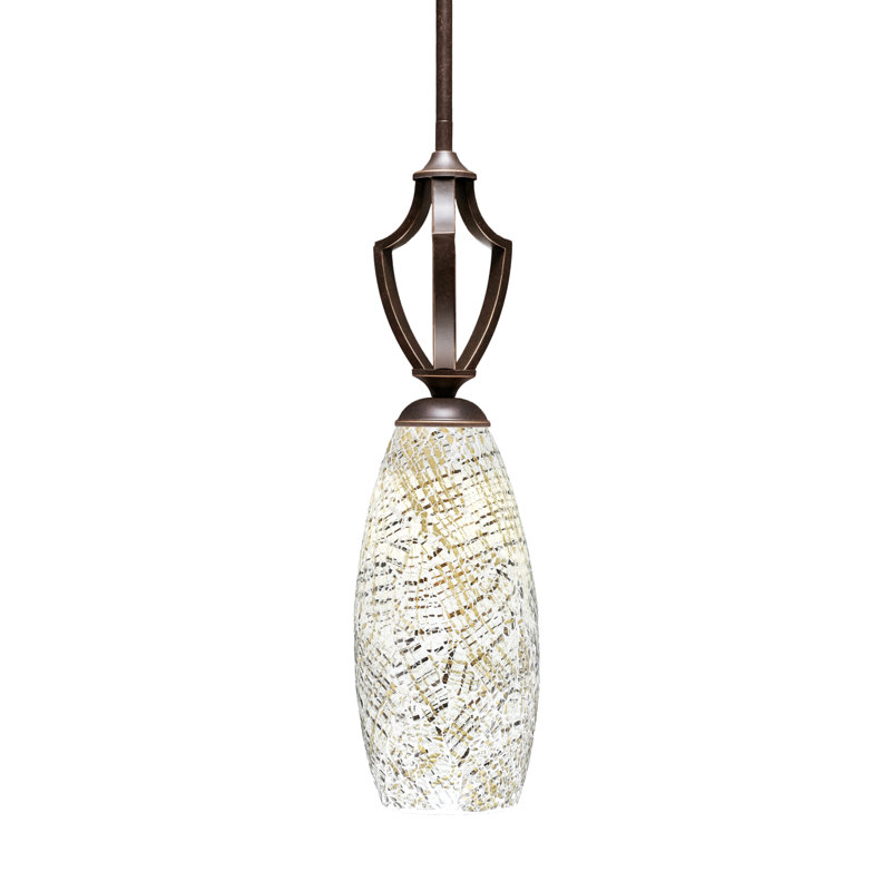 Zilo Stem Hung Mini Pendant Shown In Dark Granite Finish With 5.5" Black Fusion Glass, Dark Granite, Black