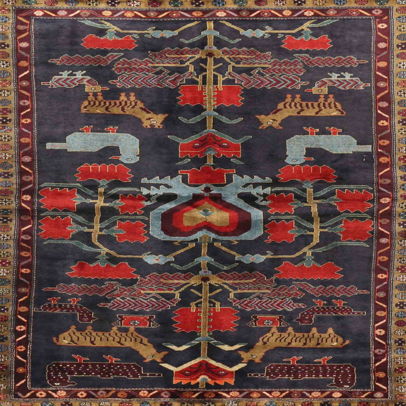 Tapis traditionnel rouge / noir / bleu, Carré 3 pi