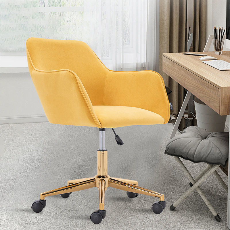 Bollay Fabric Upholstered Swivel Office Chair, White, Teddy