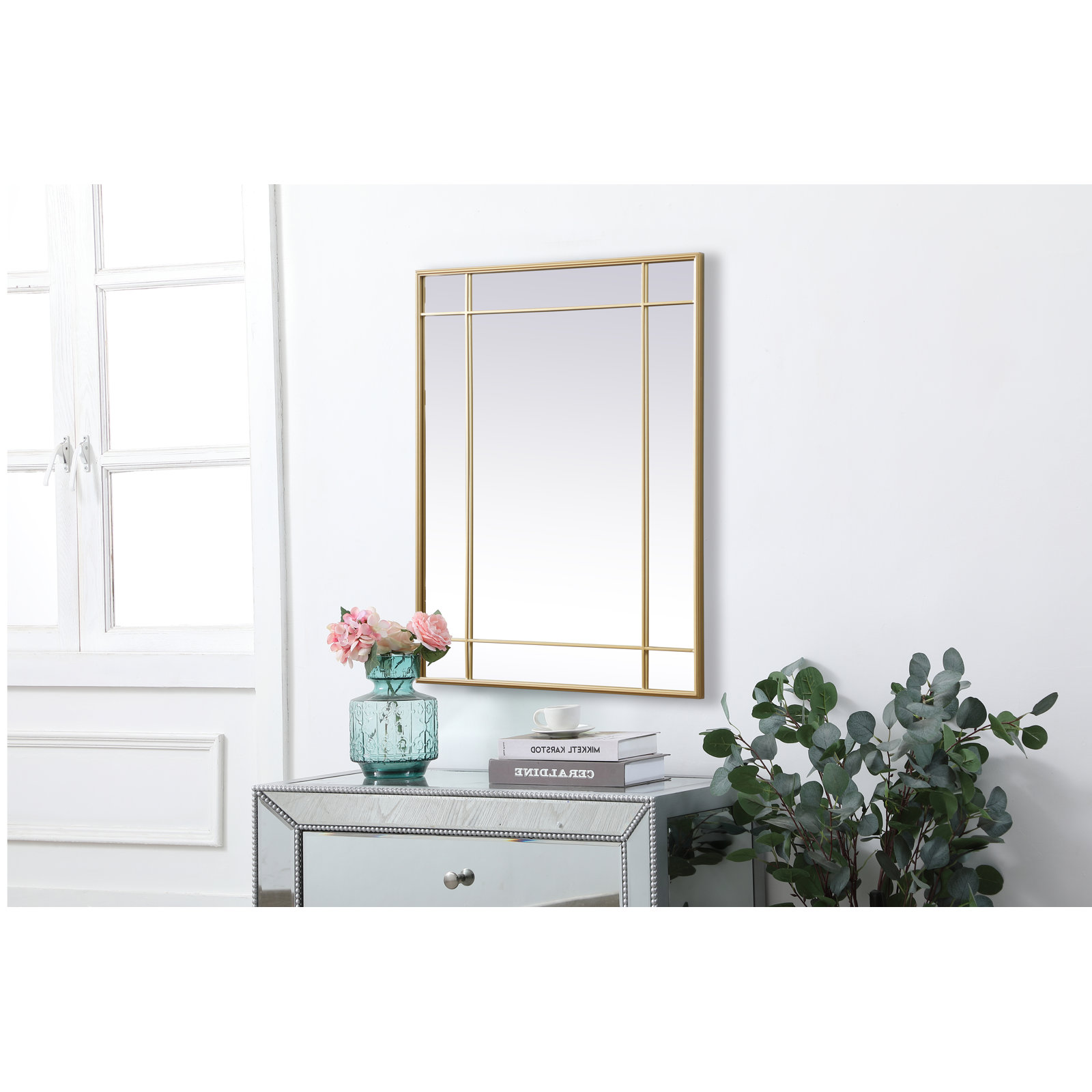Chancey Iron Rectangle Wall Mirror, Brass, 40"H x 30"W