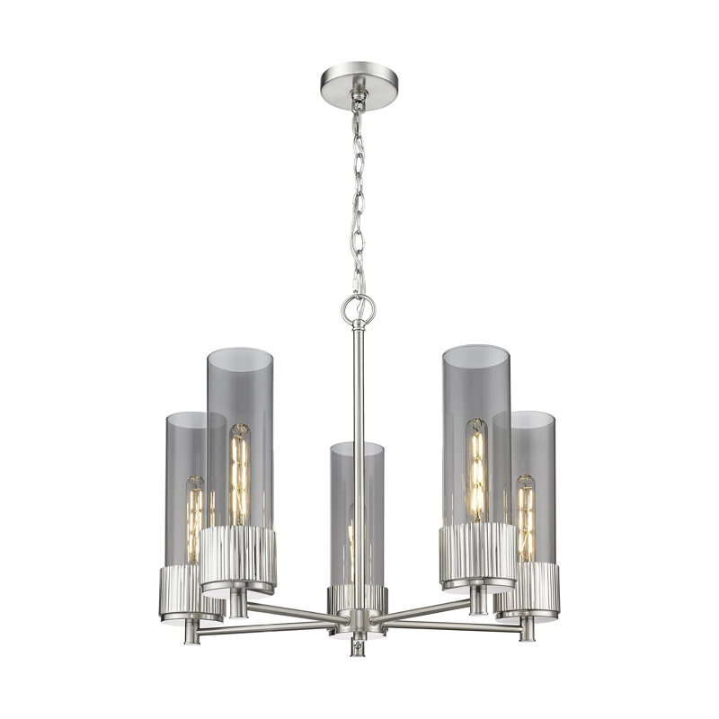 Lustre suspendu à 5 lumières 12 "Bolivar, Plaqué couleur fumée, Nickel satiné