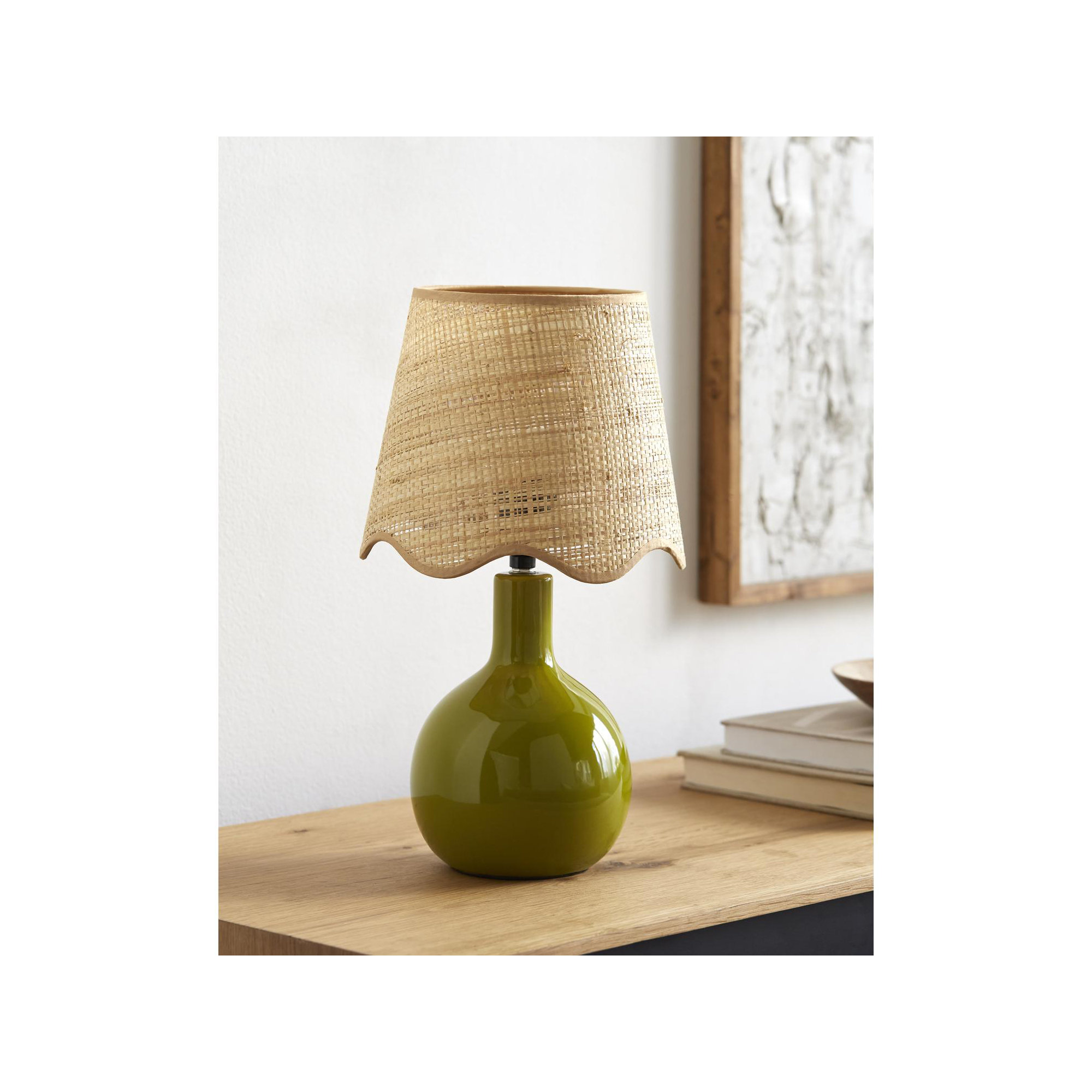 Maura Accent Table Lamp, 15"H x 9"W x 9"D, Tan, Green