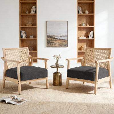 Ensemble de chaises en rotin 28 po, fauteuil en bois massif Mid-Century (ensemble de 2)