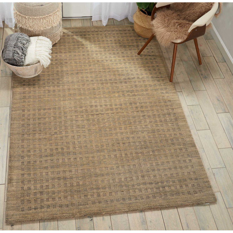 Tapis brun en laine tissé à la main Aviah, Rectangle 8 pi x 10 pi 6 po