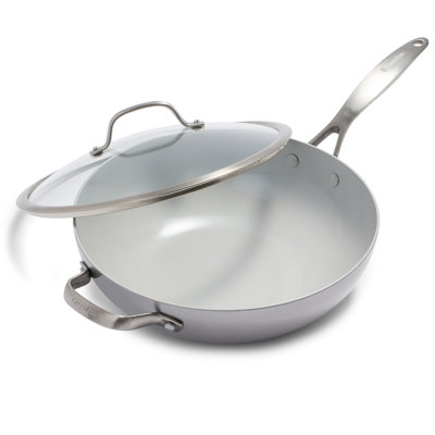 GreenPan Venice Pro Tri-Ply Stainless Steel Healthy Ceramic Nonstick 12" Wok Pan with Lid
