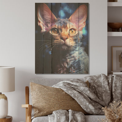 Devon Rex Dream Cat - Art mural en bois sur bois de pin naturel