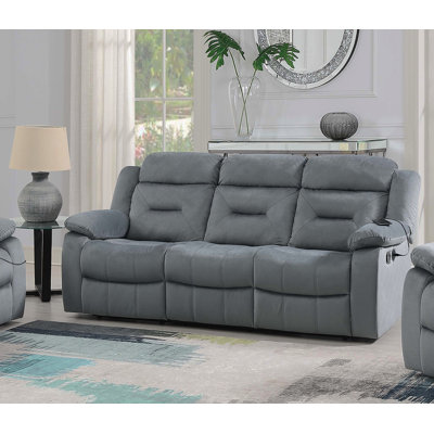 Modern Manual Sofa 1Pc Pillow Arms Plush Backrest Horizontal Tufting USB Port Dark Gray Finish Primary Living Room Furniture