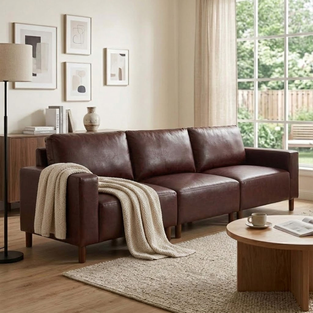 Latitude Run® 78.5" Modern Faux Leather Three Seat Sofa Upholstered PU ...