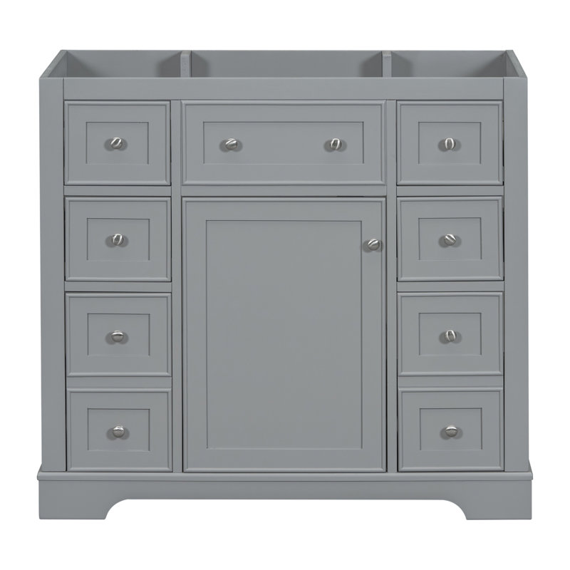 Meuble-lavabo 36 po sans lavabo, base d'armoire seulement, une armoire et six tiroirs, gris, Gris