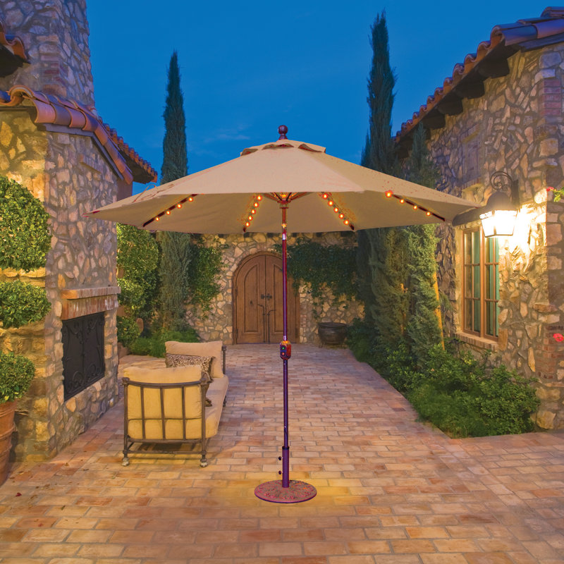 Parasol de marché lumineux 9 pi Nadasha, Noir, Toile Sunbrella® beige chiné