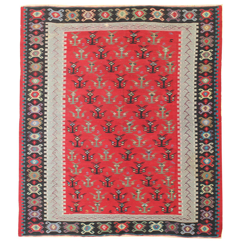 Tapis unique rouge / noir 7 pi 11 po x 8 pi 11 po Sarkoy