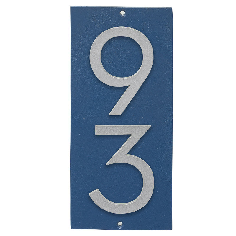 Plaque d'adresse murale flottante sur 1 ligne, Bleu mer, Argent, Oui