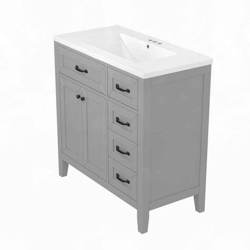 Armoire de salle de bain avec tiroirs, Gris, Noir