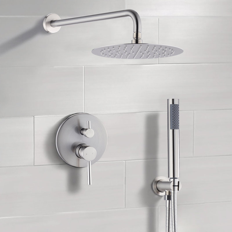 10" Brushed Nickle Roud Rain Shower Head And Handheld Shower Head Set, Silver