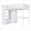 Lit mezzanine en bois avec garde-robe intégré, bureau, tablettes de rangement et tiroirs-263660459