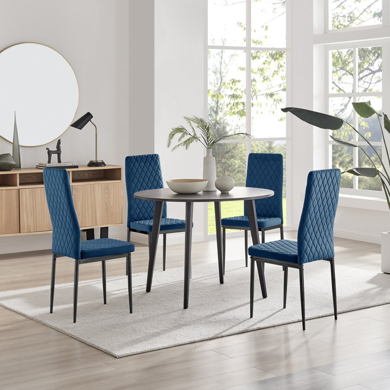 Betsab 4 - Person Dining Set, Navy, Walnut/Black