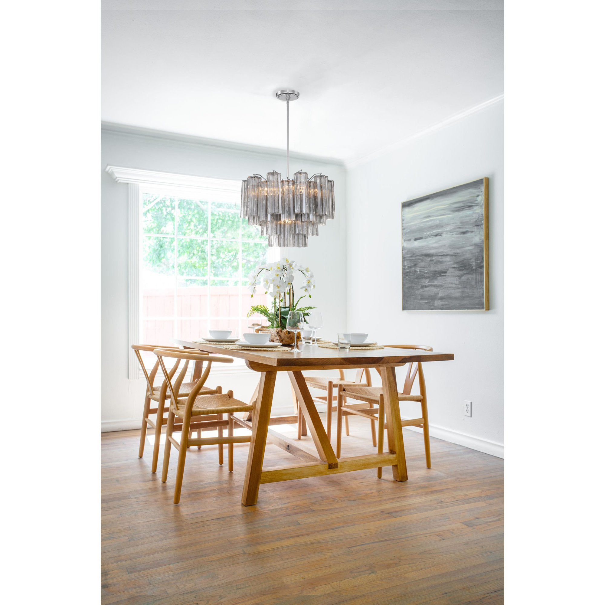 Arras Dimmable Tiered Chandelier, Black, Polished Chrome, 14.25" H x 22" W x 22" D