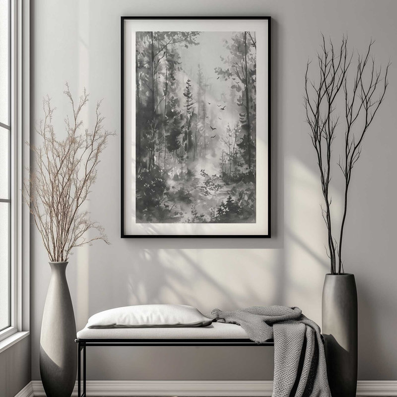 Imprimé forêt enclavée, Cadre en zinc patiné, H 21,25 po x l 17,25 po