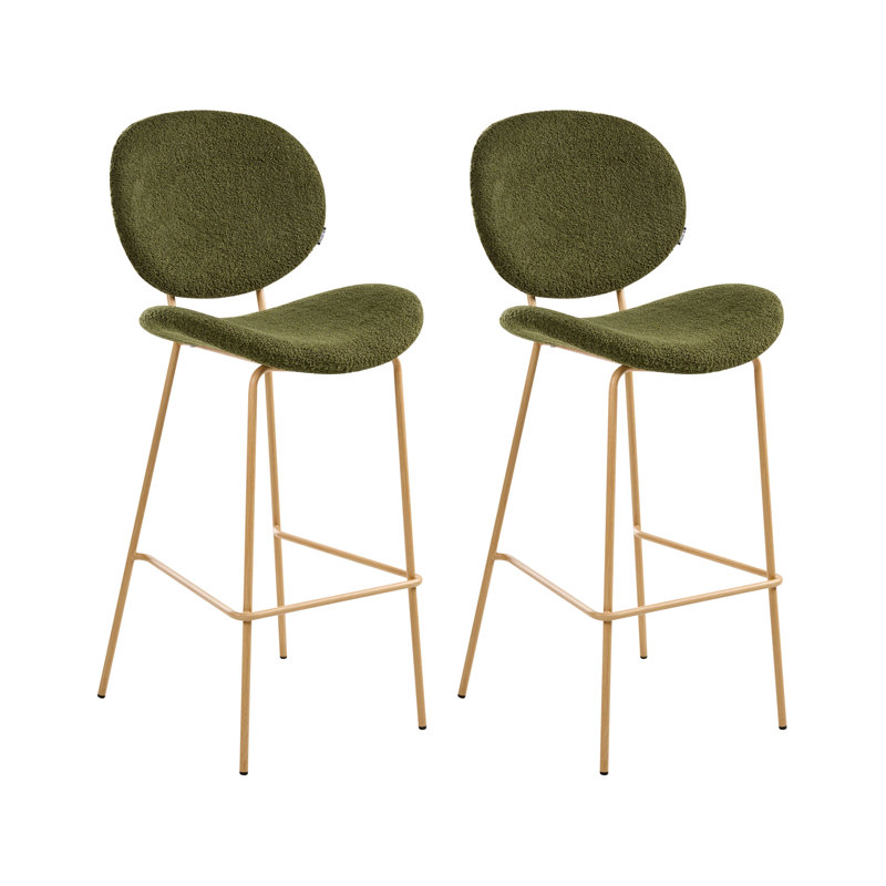 Luana Upholstered Counter Stool with Metal Frame, Dark Green