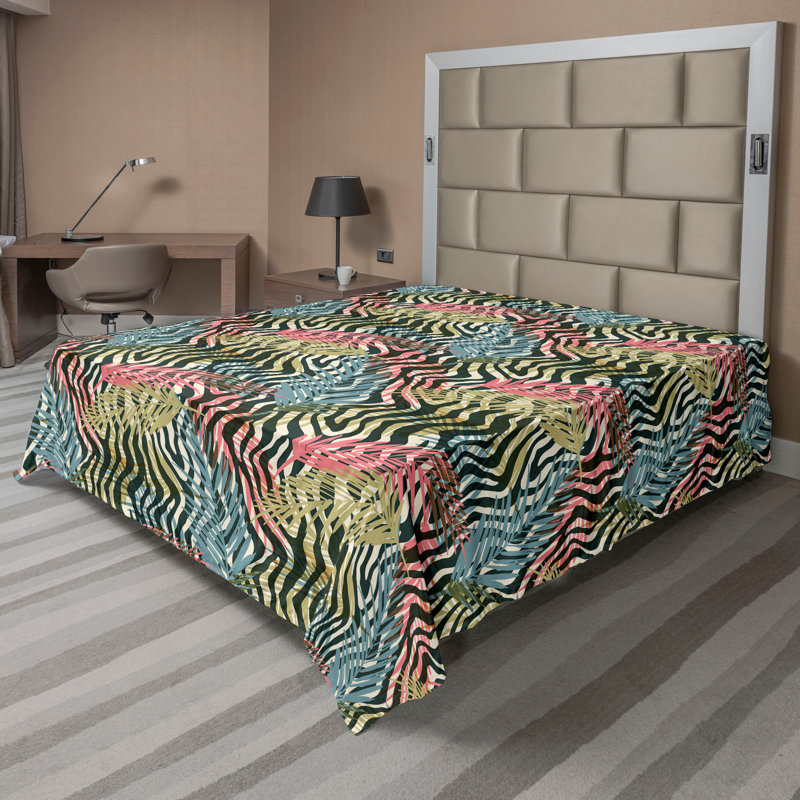 Drap Ambesonne Tropical Boho Hawaii Vibes Palms, Drap plat pour taille de lit très grand californi